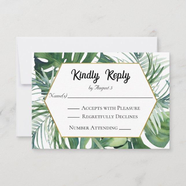 RSVP de Boda con Follaje Verde Tropical (Anverso)