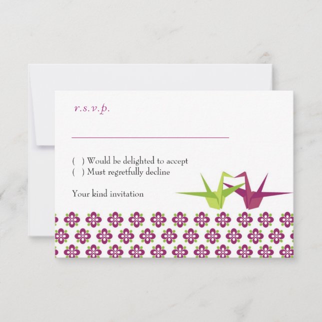 RSVP de boda con grulla de papel Origami (Anverso)