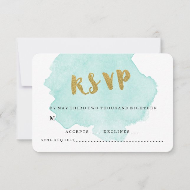 RSVP DE BODA CON RUBOR TEAL Y ORO (Anverso)