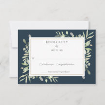 RSVP de boda con vegetación acuarela azul mar prof