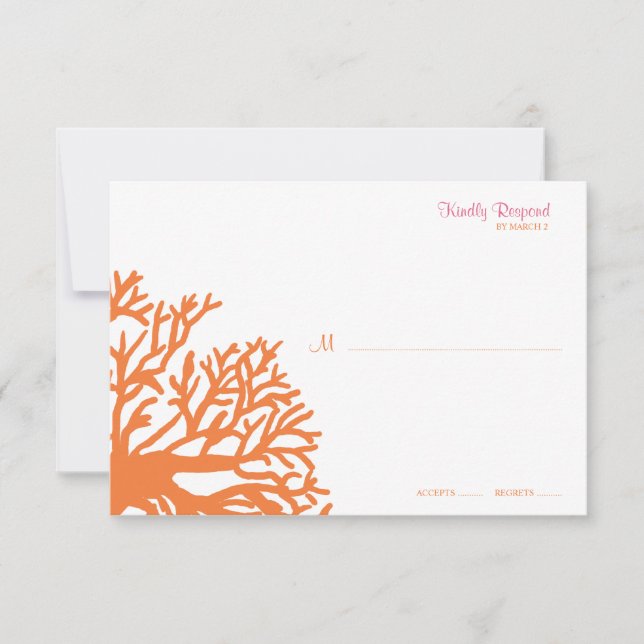 Rsvp de boda coral tropical naranja y rosa (Anverso)