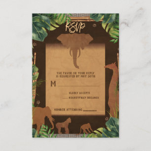 RSVP de boda de animales del safari marrón de la s