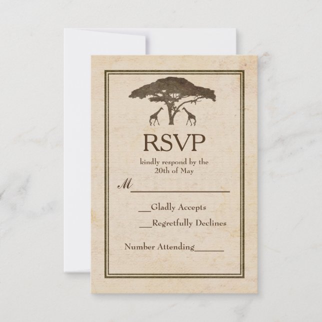 RSVP de boda de árbol de jirafas de safari african (Anverso)