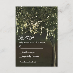 RSVP de boda de árbol iluminado musgoso rústico
