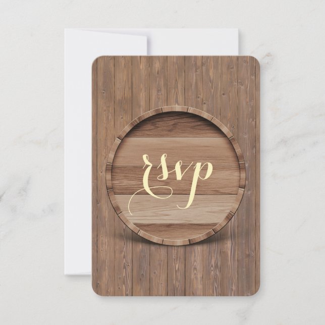 RSVP de boda de barril de madera rústica (Anverso)