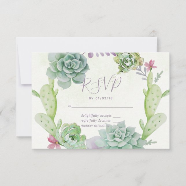 RSVP de boda de cactus suculentos de acuarela del  (Anverso)