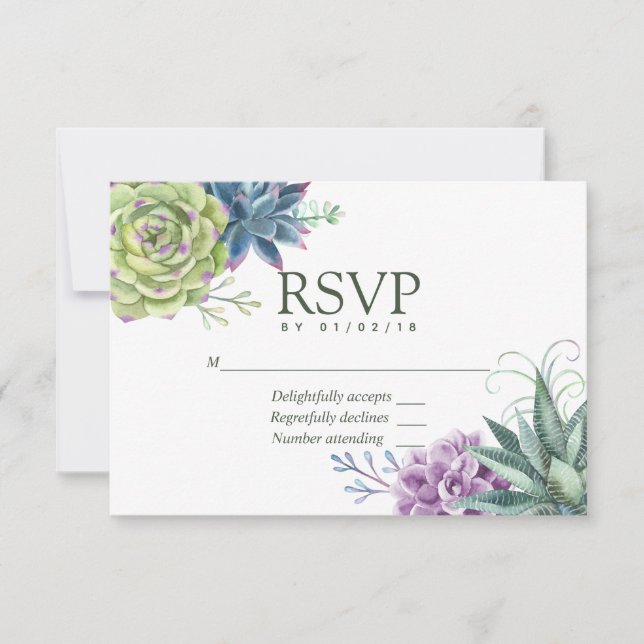 RSVP de boda de cactus suculentos de desierto acua (Anverso)