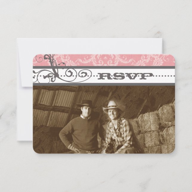 RSVP de boda de candelabro rosa y gris (Anverso)