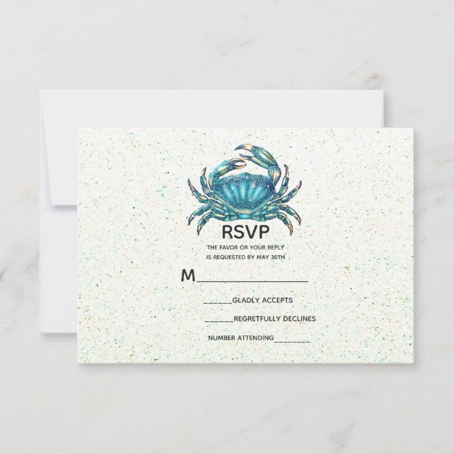 RSVP de boda de cangrejo azul de playa moderna est (Anverso)