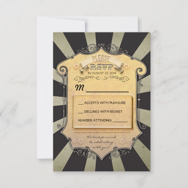 RSVP de boda de carnaval - rayas negras (Anverso)