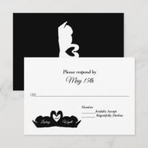 RSVP de Boda de Cisne y Corazón Blanco y Negro