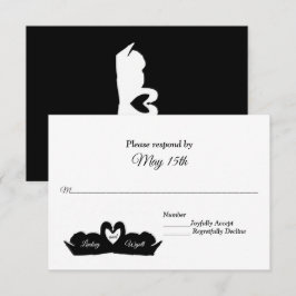 RSVP de Boda de Cisne y Corazón Blanco y Negro