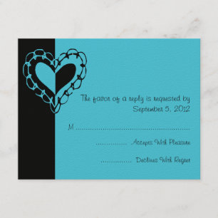 RSVP de Boda de Corazón Negro y Turquesa