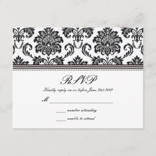 RSVP de boda de Damasco en blanco y negro