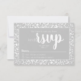 RSVP de boda de diamante de brillo gris blanco inf