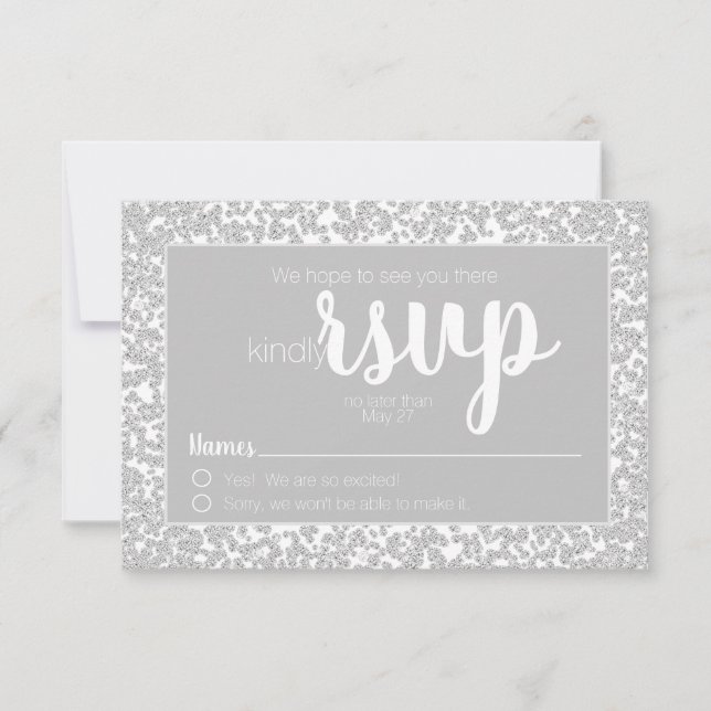 RSVP de boda de diamante de brillo gris blanco inf (Anverso)