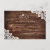RSVP de boda de encaje vintage de madera rústica