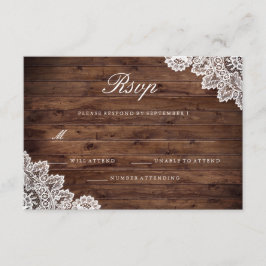 RSVP de boda de encaje vintage de madera rústica