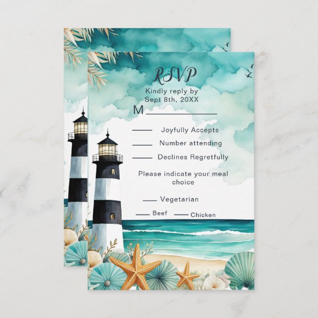 RSVP de boda de faro náutico (Anverso / Reverso)