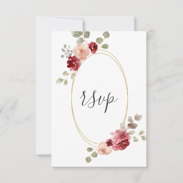 RSVP de boda de flor de Burdeos geométrica con euc (Anverso)