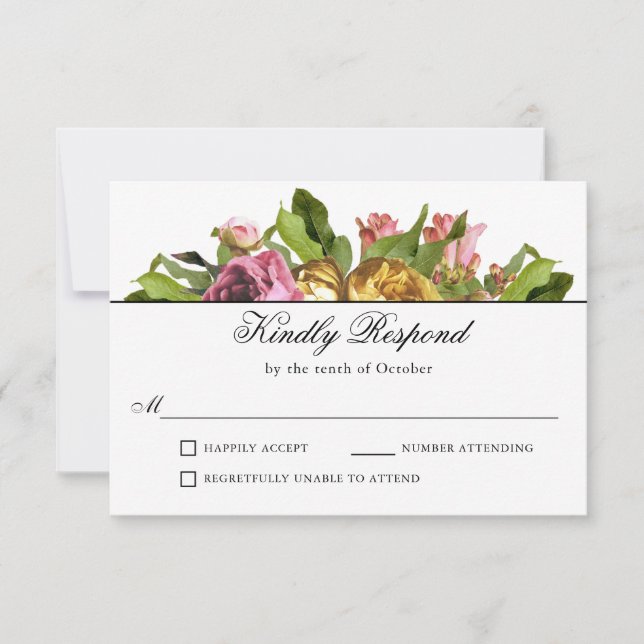 RSVP de Boda de Floral Rosa (Anverso)