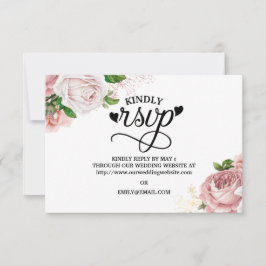 RSVP de boda de flores rosadas vintage azul marino