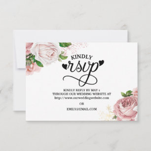 RSVP de boda de flores rosadas vintage azul marino