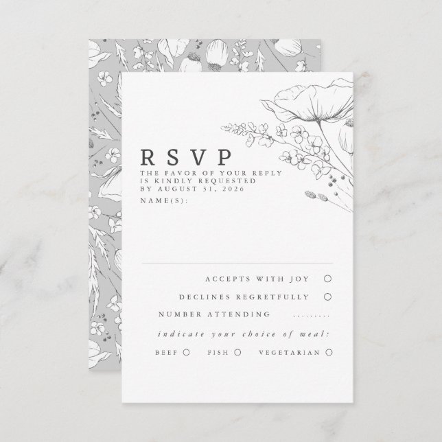 RSVP de boda de flores silvestres dibujadas a mano (Anverso / Reverso)