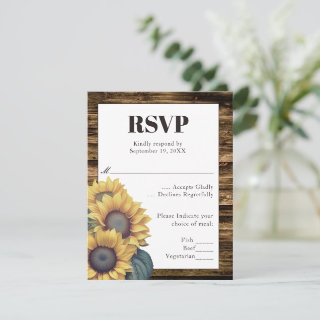 RSVP de boda de girasol ruso (Anverso de pie)