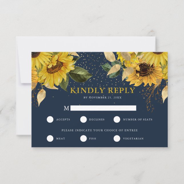 RSVP de boda de girasol rústico con elección de co (Anverso)