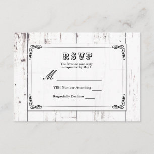 RSVP de boda de granero de madera blanca Vintage S