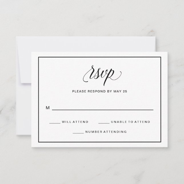 RSVP de boda de guiones de estilo negro y blanco | (Anverso)