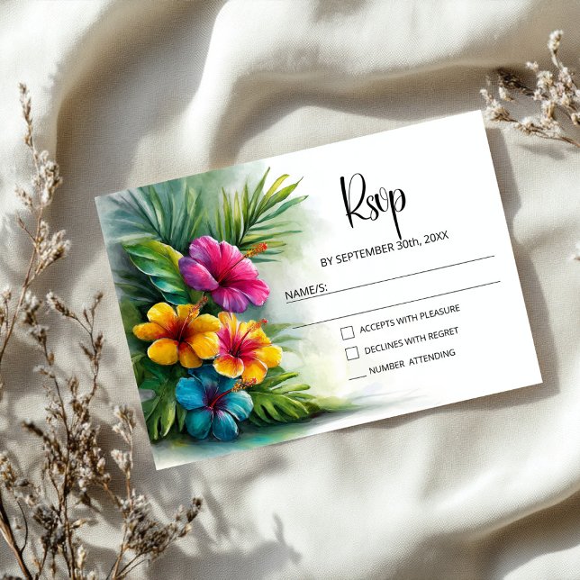 RSVP de Boda de Hibisco Tropical (Subido por el creador)