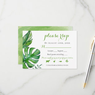RSVP de boda de hojas de palma acuarela verde trop