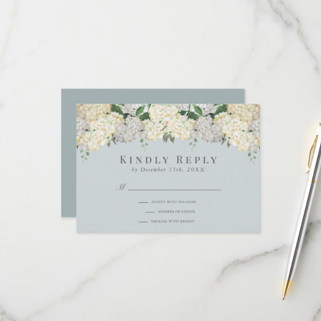 RSVP de boda de Hortensia Azul Polvoriento (Anverso/Reverso In Situ)