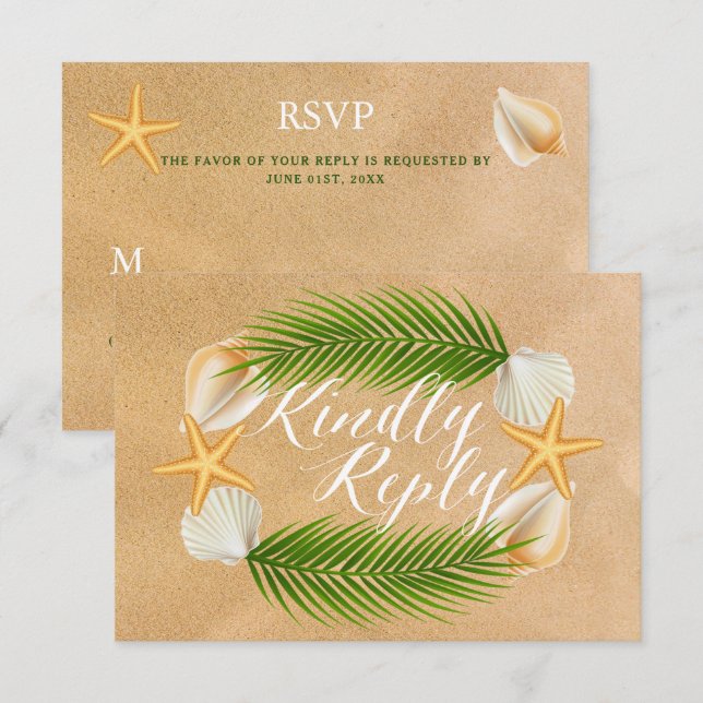 RSVP de boda de la playa de arena fina y lluvia tr (Anverso / Reverso)