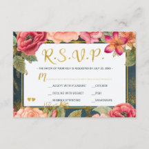 rsvp de boda de la tipografía de la marina de oro