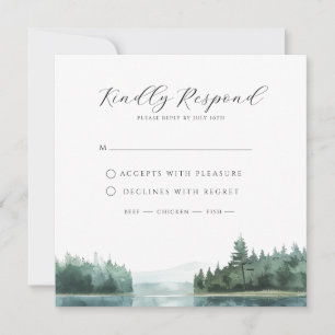 RSVP de boda de lago de montaña forestal acuarela