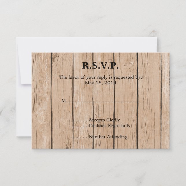RSVP de boda de madera rústica (Anverso)