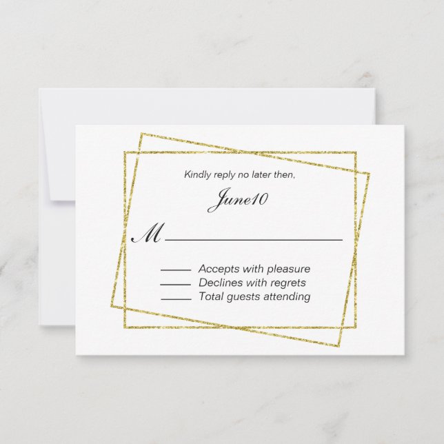 RSVP de boda de marco dorado (Anverso)