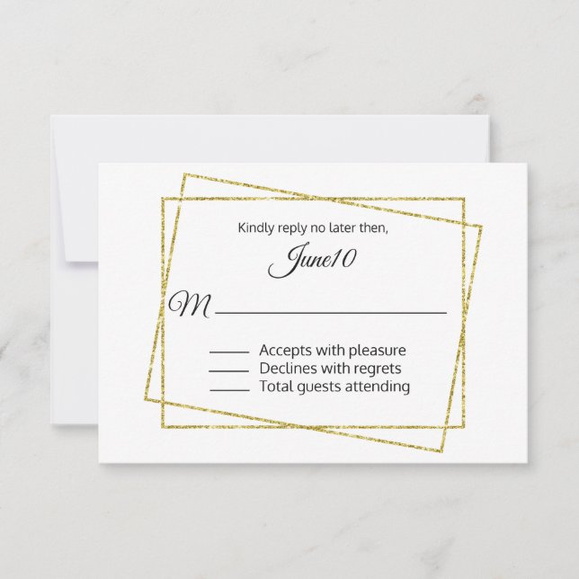 RSVP de boda de marco dorado (Anverso)