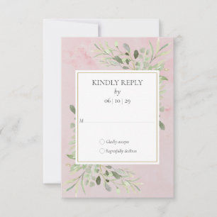 RSVP de boda de mármol rosa con vegetación en acua