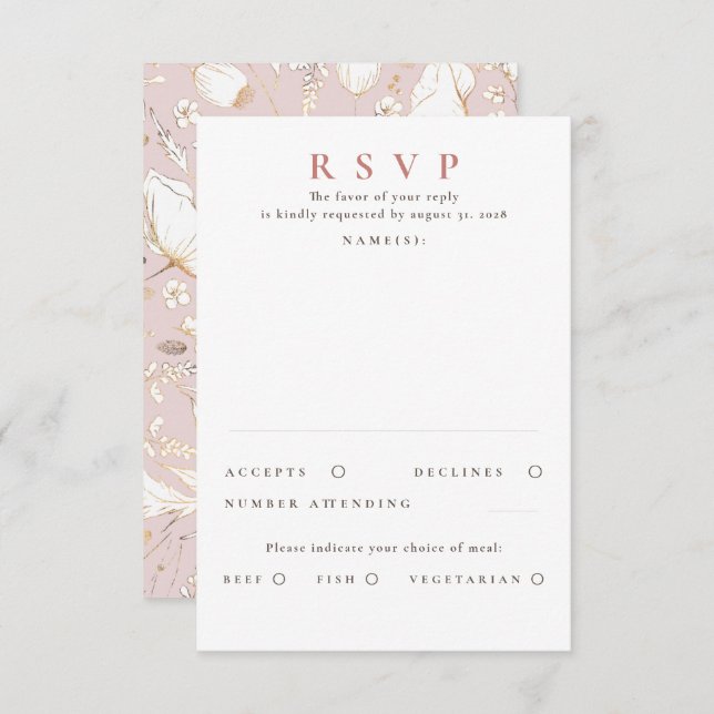 RSVP de Boda de Oro con flores silvestres dibujada (Anverso / Reverso)