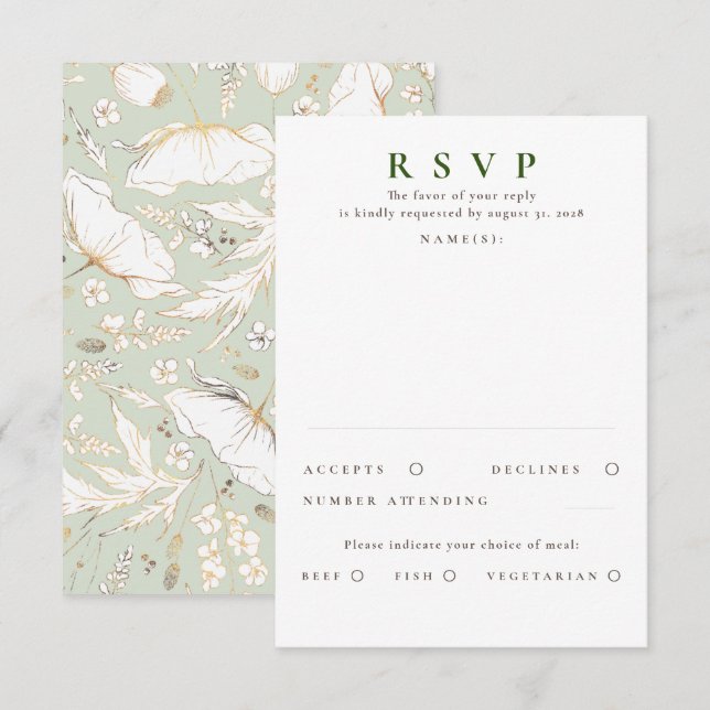 RSVP de Boda de Oro con flores silvestres dibujada (Anverso / Reverso)