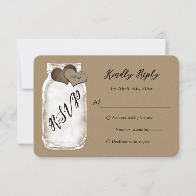 RSVP de boda de papel de Mason Jar Kraft (Anverso)