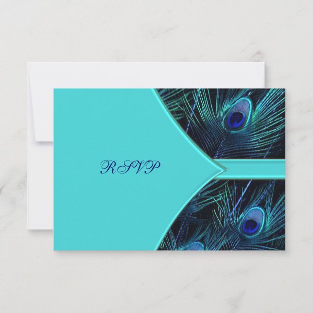 RSVP de boda de pavo real azul real (Anverso)