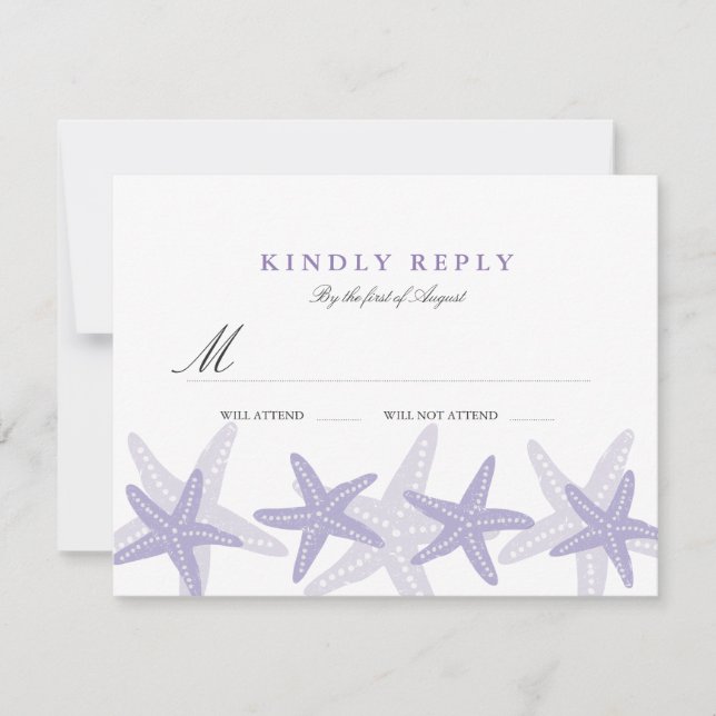 RSVP de boda de playa con estrella de mar morada (Anverso)