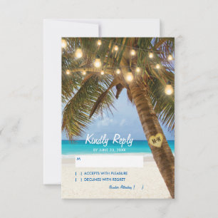 RSVP de Boda de Playa Tropical y Luces de Cadena