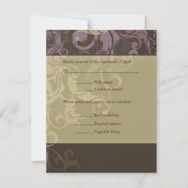 RSVP de boda de Purple Victoria Damask (Anverso)