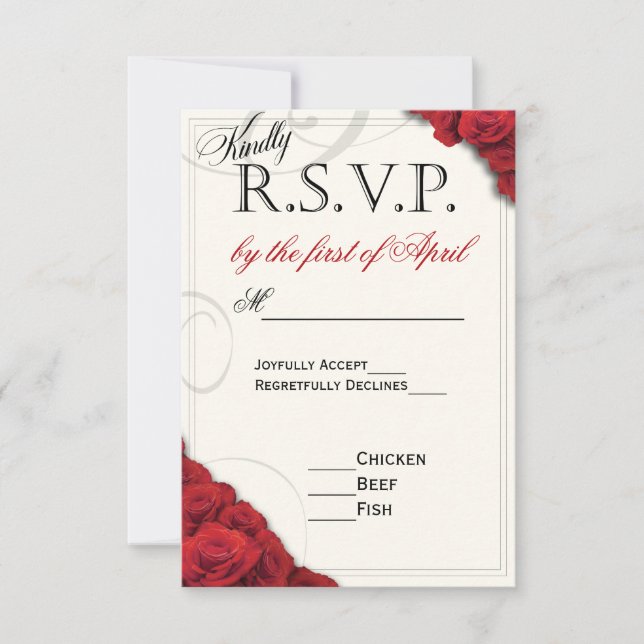 RSVP de boda de rosas rojas (Anverso)